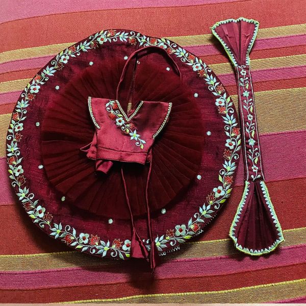 Maroon Embroidery Dress For Laddu Gopal