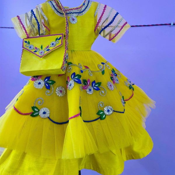 Yellow color Embroidery Dress for Radha Krishna