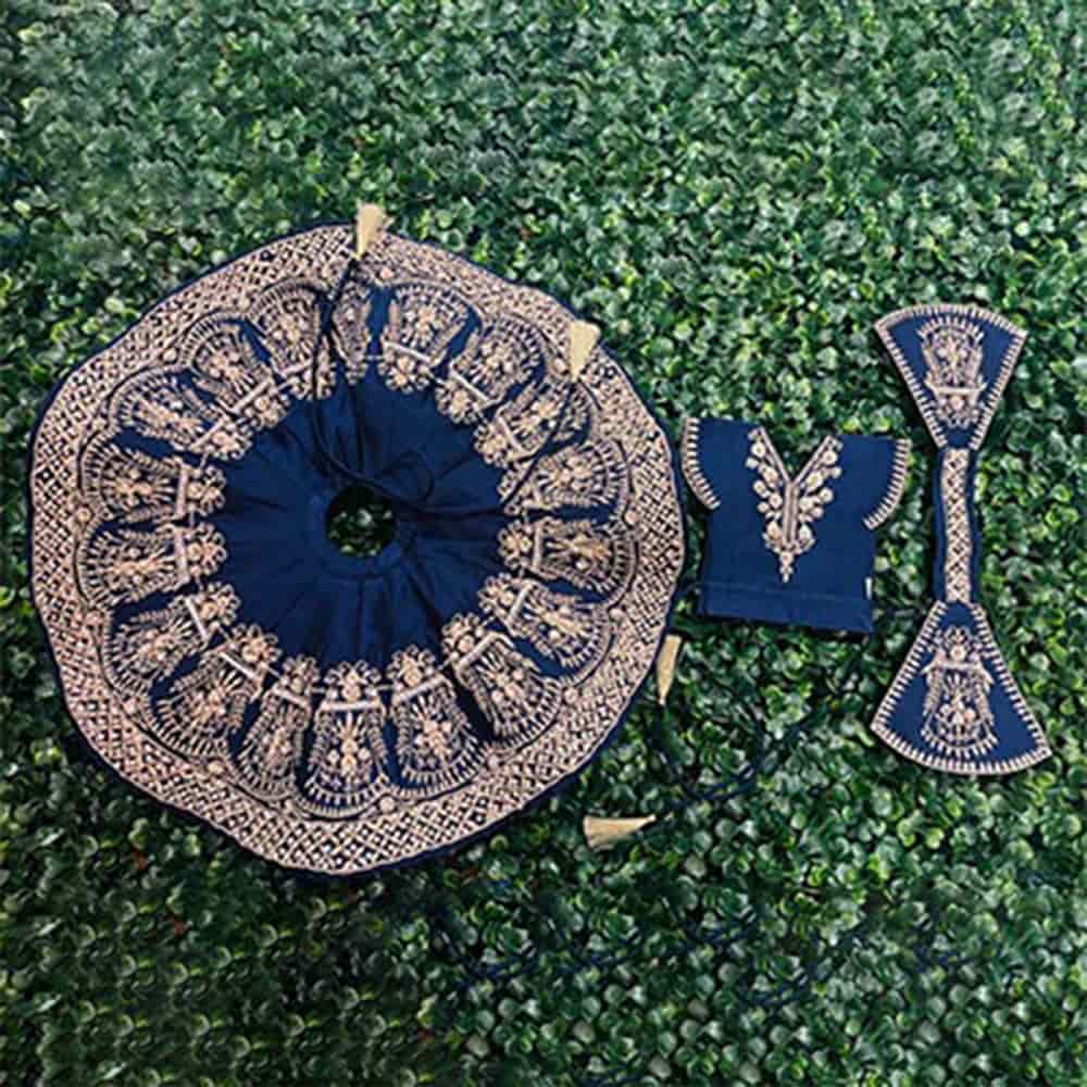 Navy Blue Zari Embroidery Dress For Laddu Gopal