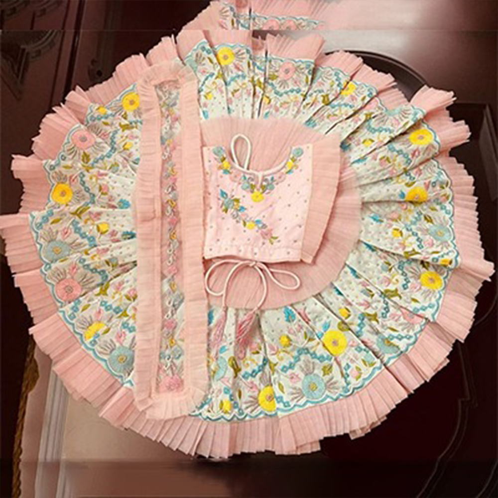 Pink and Blue Pastel Shade Embroidery Dress for Laddu Gopal