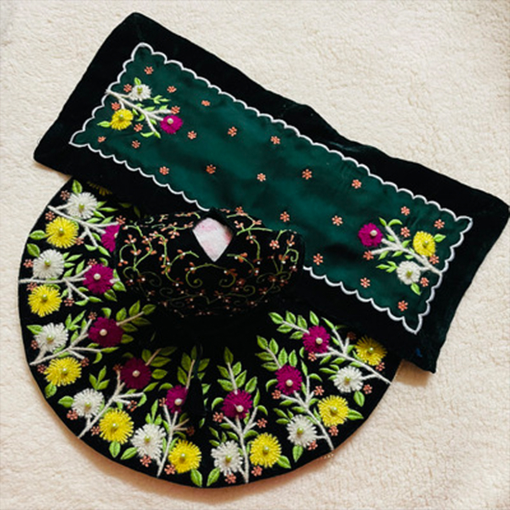 Dark Green Color Wool Embroidery Dress for Laddu Gopal