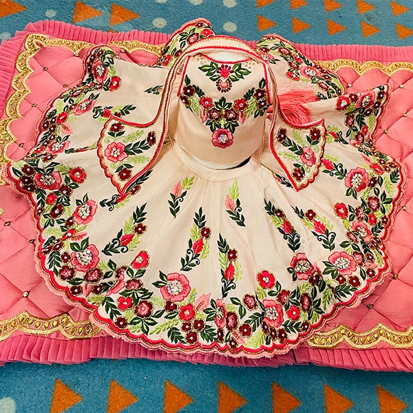 Peach Color floral Embroidery Dress For Laddu Gopal