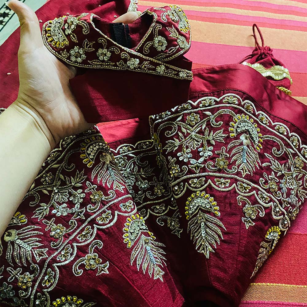 Maroon Embroidery Dress for Mata Rani