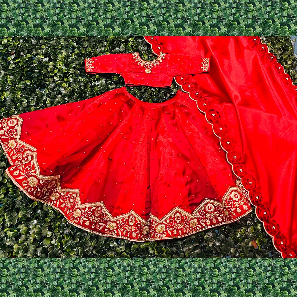 Red Embroidery Dress for Mata Rani