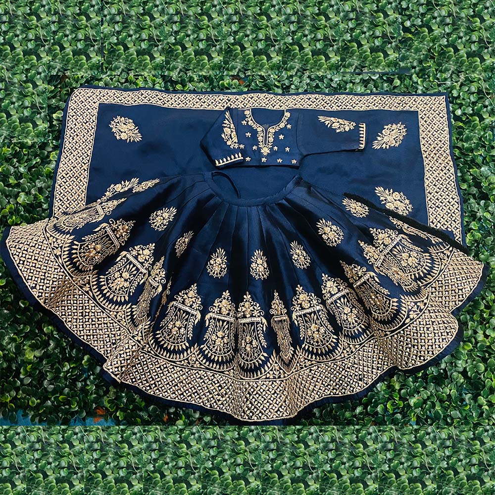 Dark Blue Embroidery Dress for Mata Rani