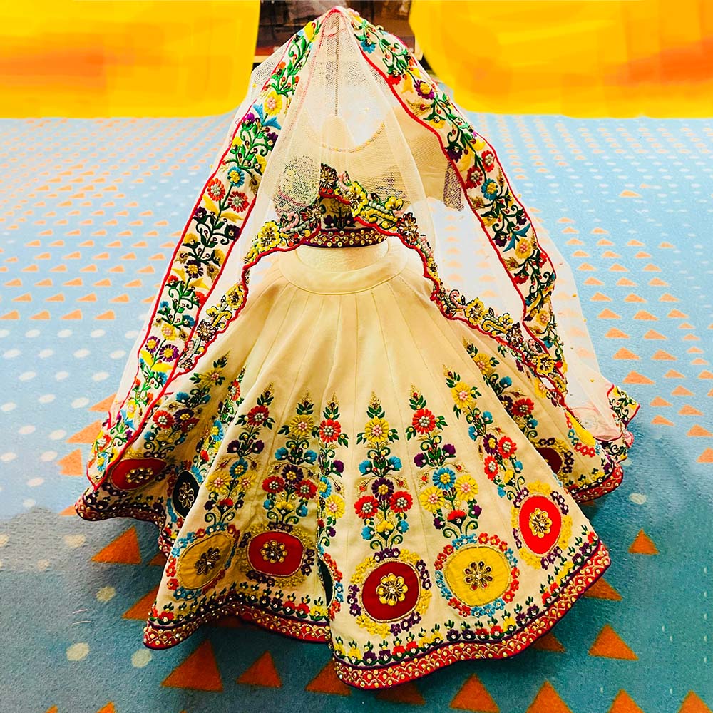 Cream Embroidery Dress for Mata Rani